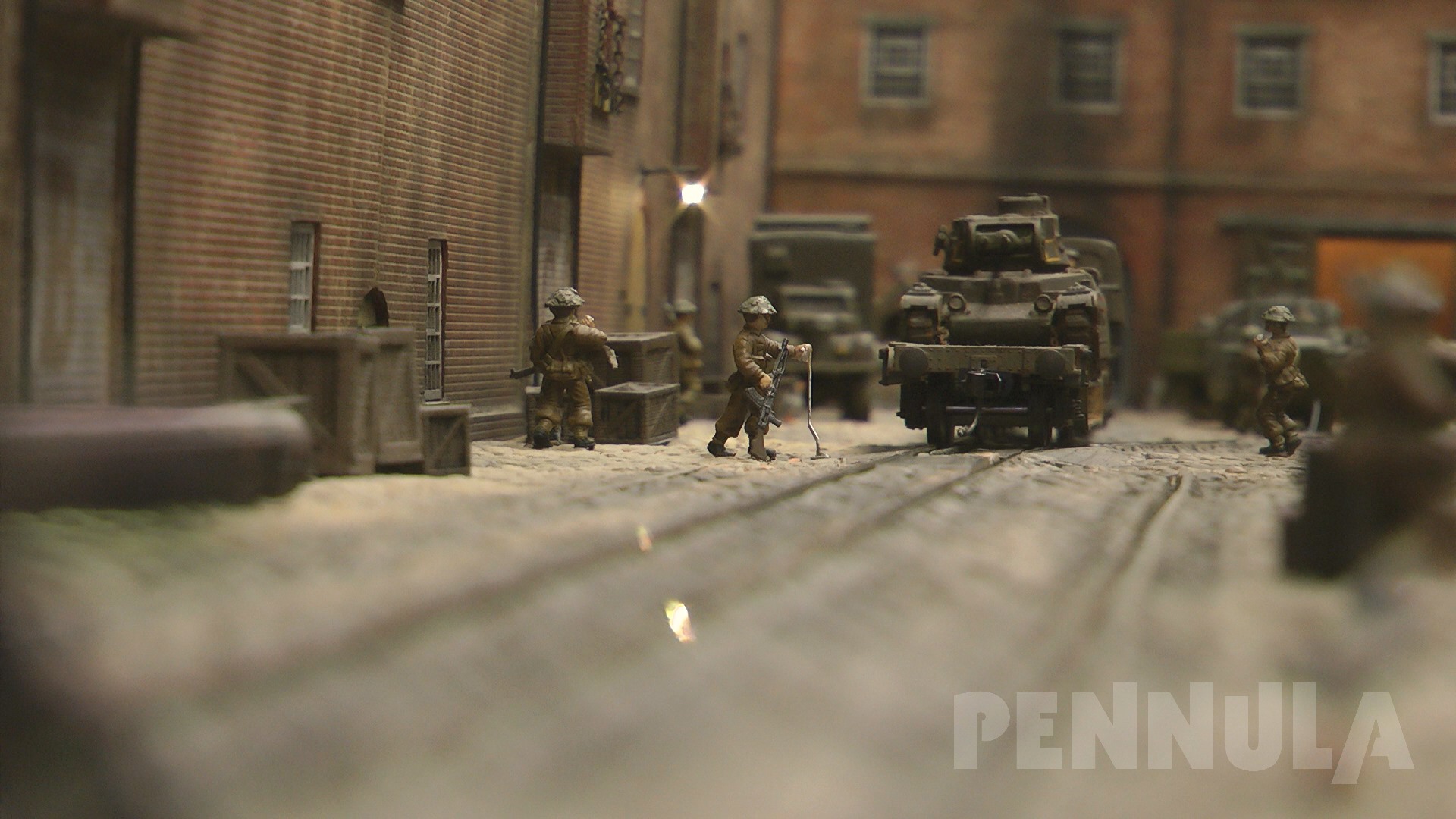 Militär - Diorama aus dem Weltkrieg mit Dampfloks